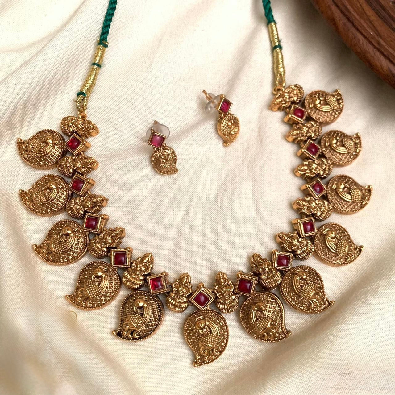 Priya - Red Mango and Lakshmi Statement necklace set with earring