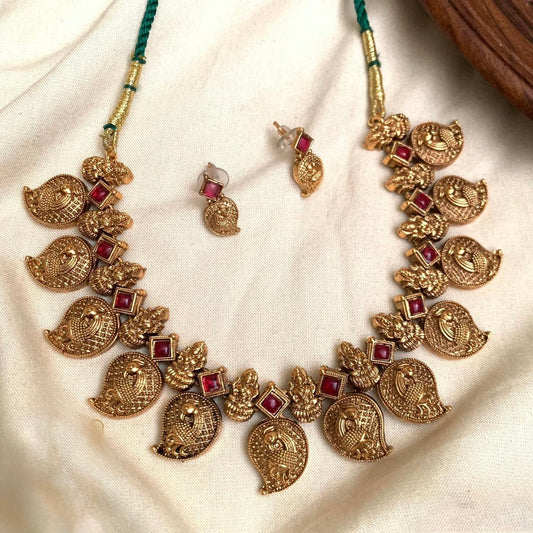 Priya - Red Mango and Lakshmi Statement necklace set with earring