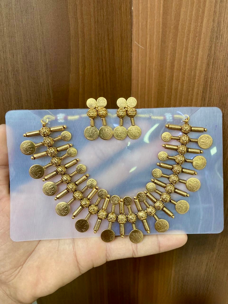 Kripa - Statement Double Kaashu Coin Necklace Set with Matching Earrings