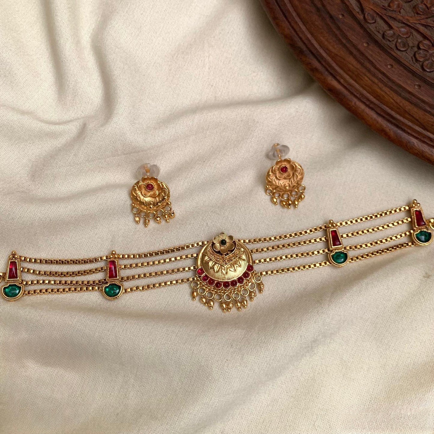 Nitya- Statement Multi-Layer Choker Necklace Set with Matching Earrings