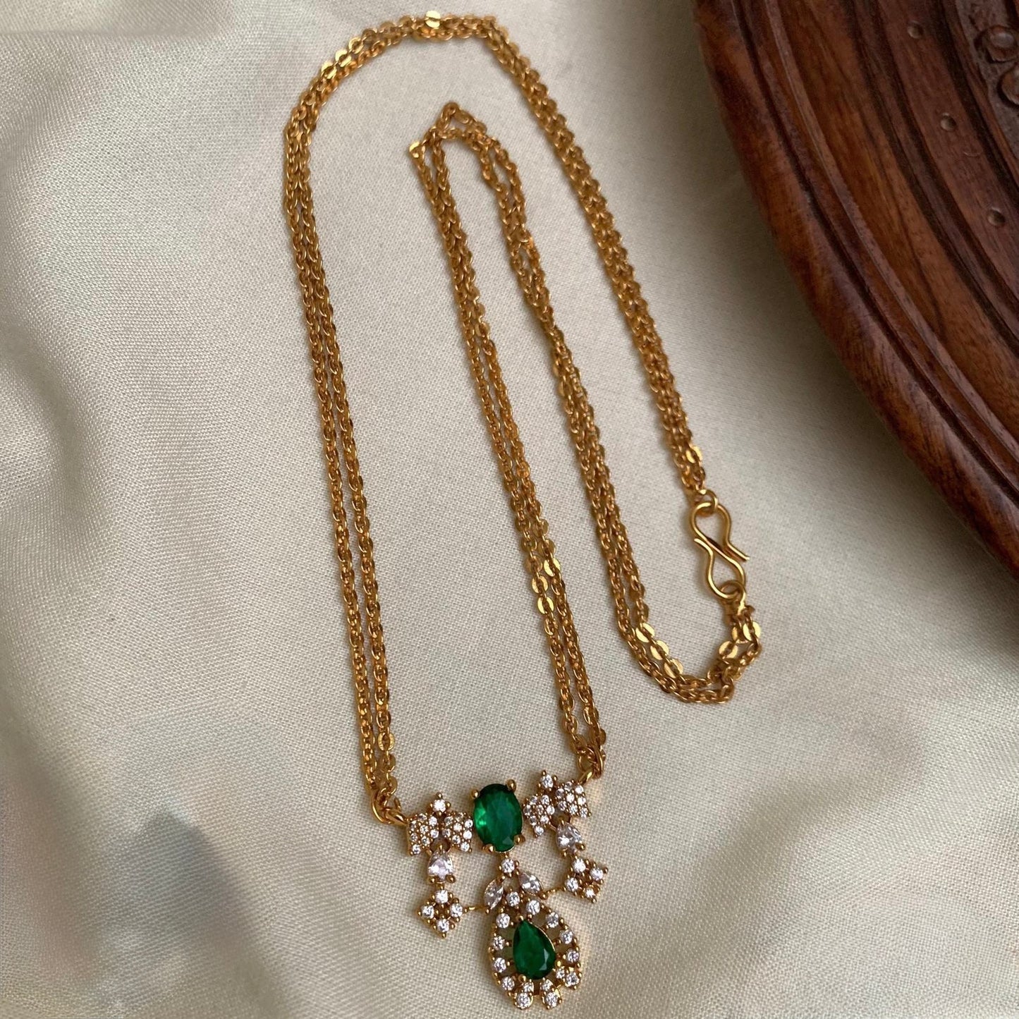 Neethu - Green Long Chain With AD Pendant