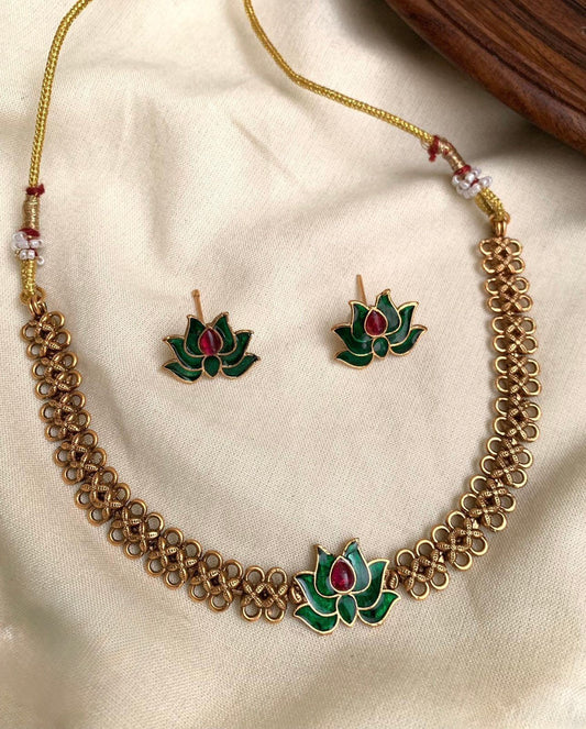 Latika - Lotus Statement Necklace with Matching Earrings