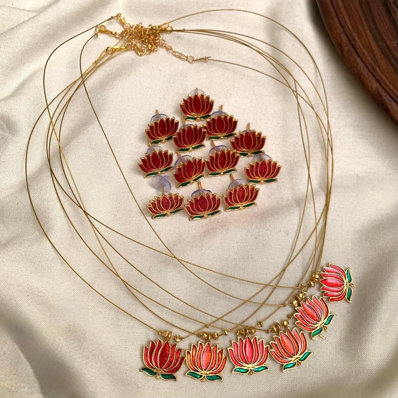 Neeraja - Invisible Pink Lotus Pendant Necklace Set with Matching Earrings