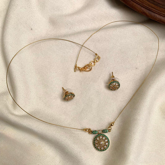 Niya - Green Invisible Chain with AD Pendant and matching Earrings