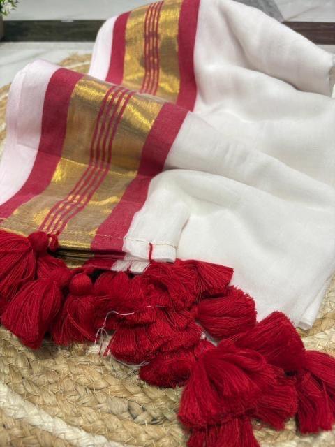 Manga - Red and White Mul Cotton Saree | Kerala Onam Saree