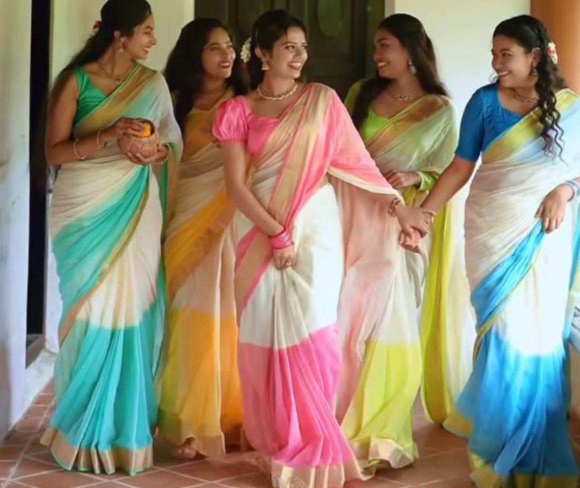 Manga - Pink Tie Die Mul Cotton Saree | Kerala Onam Saree