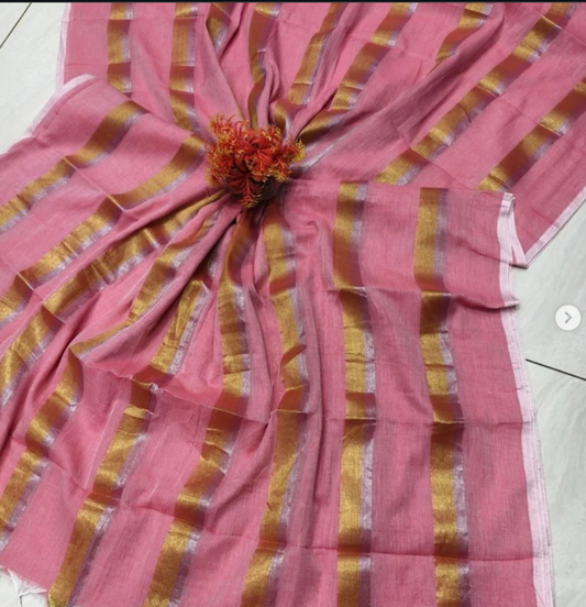 Mridula - Pastel Pink Stripes Mul Cotton Saree