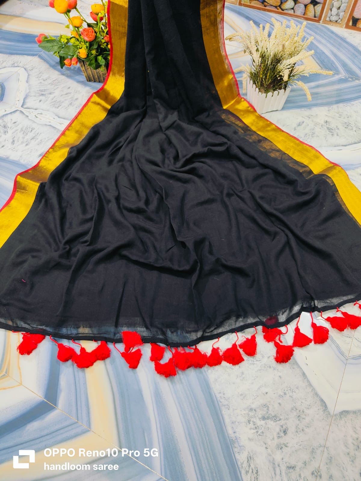 Rang - Red and Black Mul Cotton Saree