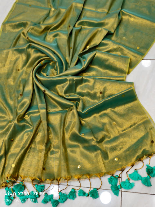 Mayoora - Green Tissue Saree with Sequins