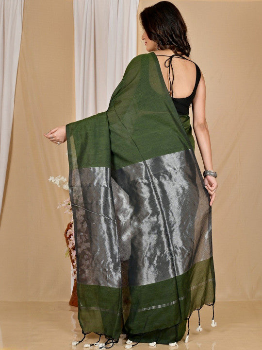 Nayanthara - Olive Green Khadi Cotton Saree