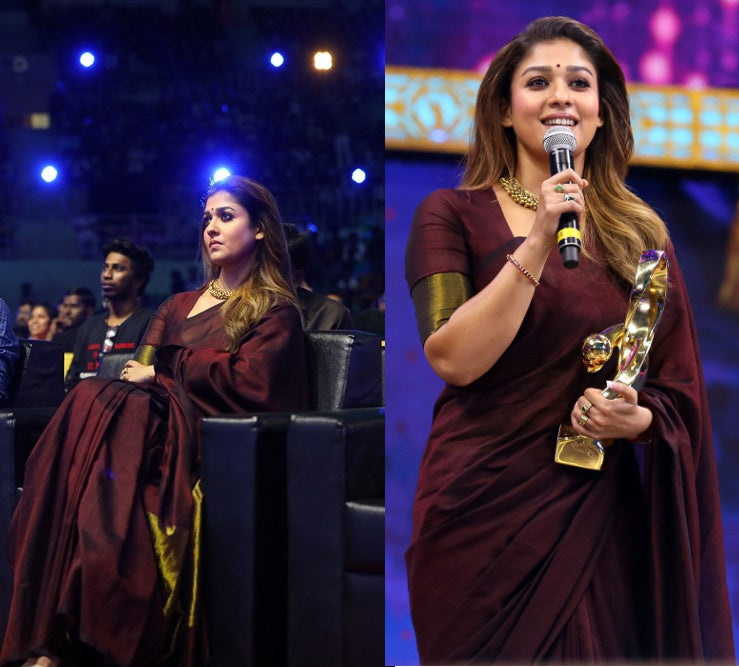 Nayanthara - Maroon Pure Khadi Cotton Saree