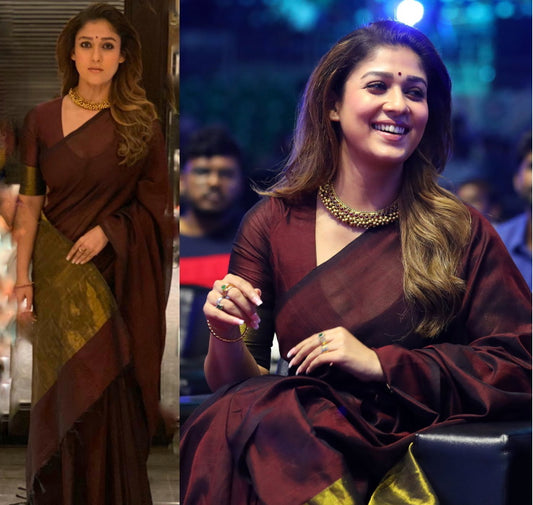 Nayanthara - Maroon Pure Khadi Cotton Saree