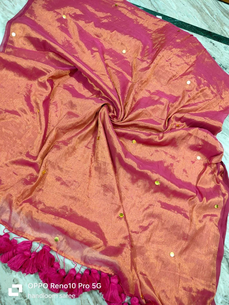 Mayoora - Orange Tissue Saree with Sequins