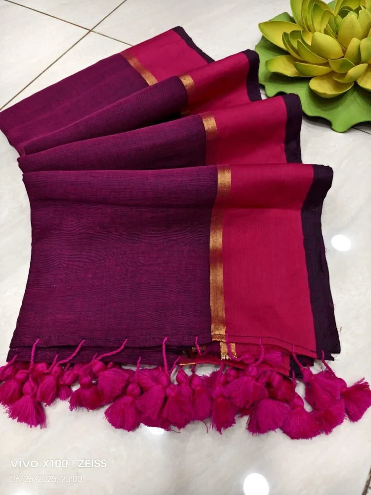 Rang - Wine and Pink Mul Cotton Saree