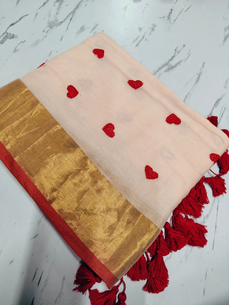 Kairali - Red Heart Mul Cotton Saree | Kerala Saree