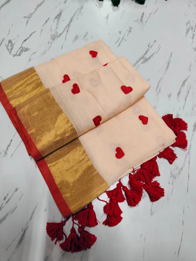 Kairali - Red Heart Mul Cotton Saree | Kerala Saree