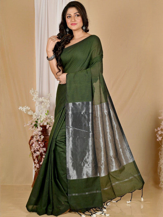 Nayanthara - Olive Green Khadi Cotton Saree