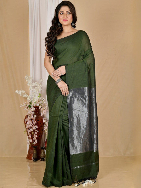 Nayanthara - Olive Green Khadi Cotton Saree